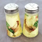 Circleware Salt &Pepper Shaker Rooster Decaled Stainless Steel Lid GlassJar New