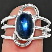 Blue Fire Labradorite - Madagascar 925 Sterling Silver Ring s.8 Jewelry R-1141