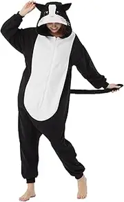 [WAWRTOU] Black Cat Onesie Pajamas for Adults Halloween Cat Costume Cosplay One-Piece Sleepwear