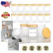 Bulk 10oz Frosted Candle Jars - Bamboo Lids & Labels for DIY Creations (16 Pack)