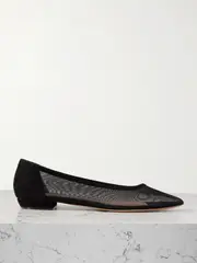 [Gianvito Rossi] Gianvito Rossi - Suede-trimmed Mesh Point-toe Flats - Black - IT42 IT 42 Black