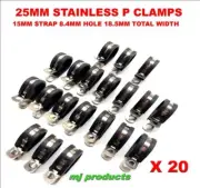 P clips, p clamps, 25mm x 20, 304 Stainless Steel Rubber Lined, Cable Mountin...