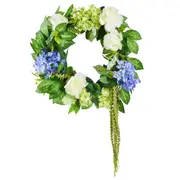 Artificial Decorative Wreath 58.42 cm Blue White Green Hydrangeas Roses