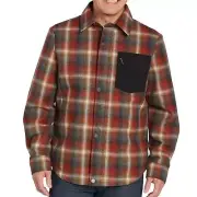 Pendleton Mens S Shirt Jacket Shacket Two-Layer Red Gray Plaid Wool Lumberjack