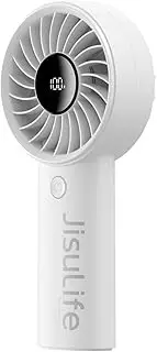 JISULIFE Handheld Portable Fan with Powerful Motor,LED Display,3600mAh Battery,5 Wind Speeds,Lanyard; USB Rechargeable Hand held Fan; Summer Essentials for Travel,Beach,Makeup,Concerts-Grey