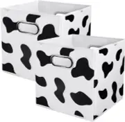 Cow Print Storage Cubes - 2PCS Foldable Bins with Handles for Home Office