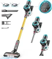 CHEBIO 45000Pa/550W/60min Cordless Vacuum Cleaner with Self-Standing Design, Vacuum Cleaner with Anti-Tangle Brush and 5-Hole High Efficiency Filtration for Hard Floors, Carpet, Pet Hair