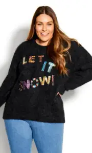 Evans City Chic Ladies Snow Sparkle Sweater Jumper sizes 14 18 Colour Black