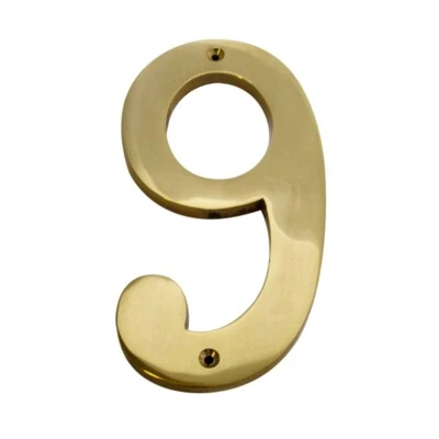 Sandleford 150Mm Brass Numeral 9 Solid Brass Construction Fixings Included