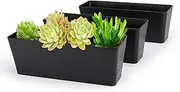 Black Rectangle Window Boxes, Greaner 3 Pack 12x3.8 Inch Herb Planters with Tray, Indoor Succulent Cactus Mint Plastic Pot for Windowsill, Garden Balcony, Office Outdoor Decoration