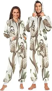 [ZZXXB] Sloths Climb Tree Onesie Pajamas for Adult Women Men Long Sleeves One Piece Onesies Hooded Sleepwear S - XL