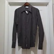 Fender Black White Pin Stripe Button Up Long Sleeve Cotton Graphic Shirt Men's L