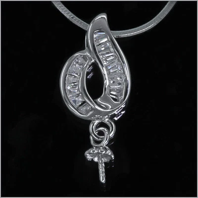 Sterling Silver CZ Fire Symbol Pearl Pendant Connector Bail with Cup Pin #97162