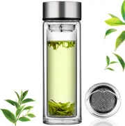 Glass Tea Infuser Bottle Tea Flood Cup 12Oz/350Ml, Double Wall Borosilicate Port