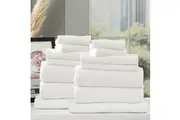 14pc Renee Taylor Cobblestone Bath Hand Towel Set 650 GSM Cotton Ribbed White