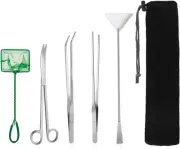 SlowTon Aquarium Tools Kit, 5 in 1 Long Stainless Steel Tweezers Scissor Spat...
