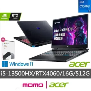 【Acer 宏碁】Office2021組★16吋i5 RTX4060電競筆電(Predator/PHN16-71-56ZU/i5-13500HX/16G/512G/W11)