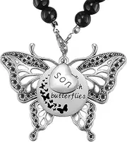 [Ralukiia] Now She Flies with Butterflies Memorial Hanging Charm Butterfly Memorial Gifts for Loss of Mom/Dad/Grandma/Grandpa/Son/Daughter, Rear View Mirror Car Charm, Sympathy Gift