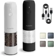Electric Salt and Pepper Grinder Set, USB Rechargeable, Automatic Black&White