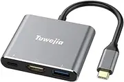 USB C to HDMI Multiport Adapter Tuwejia USB 3.1 Gen 1 Thumderbolt 3 to HDMI with 4K HDMI Output, USB 3.0 Port and USB-C Charging Port Compatible with 2015/16/17/18 MacBook/MacBook Pro/Chr