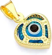 [The World Jewelry Center] 14k REAL Yellow Gold Evil Eye Hamsa Heart Charm Pendant - 8 Different Design Available