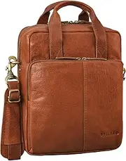 [STILORD] Dave' Men's Leather Compact Shoulder Bag Travel Laptop 13.3 Inch for MacBook Tablet Bag Vintage Messenger Bag Men's Bag Genuine Leather, Maraska - Brown, XL