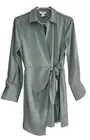 REVOLVE x HOUSE OF HARLOW 1960 Satin Wrap Mini Dress XS Green Sage Long Sleeve