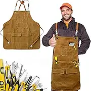 Woodworking Apron With 10 Tool Pockets - Heavy Duty Waterproof Canvas Workshop Apron for Men Women Woodworkers - Housework and Shop Use M-XXL