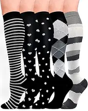 [HIPOWER] Compression Stockings 5 Pairs Women and Men Colourful Support Stockings Sports Compression Socks Support Knee Stockings Travel Socks Compression Sock for Flight, Cycling, Nurse