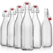 6 Giara Glass Bottles with Stopper Caps for Beverages, Oils, Kombucha, Kefir