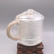 Solid S999 Fine Silver Tea Cup Handmade Hammer Vintage Mug Coofee Cup 5.1inchH