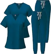 [Maizoon] Scrub Set Medical Uniform Set for Women and Men V Neck Top with 2 Pockets Short Sleeve Unisex Medical Scrubs Uniform Set