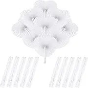 24 Pcs White Paper Folding Fans Heart Round Shaped Paper Fans Folding Chinese Handheld Fans for Women Men for DIY Wedding Favours Gifts Party Wall Decoration (Heart)