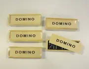 5 NEW DOMINO SETS DOUBLE SIX DOMINOES WITH WOOD BOX 28 PIECES PER SET