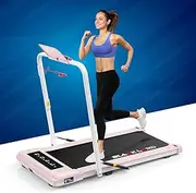 BLACK LORD Foldable Walking Pad Treadmill 3.3HP with Hand Rail, GS4-H Model, Exercise Machine Fitness Equipment Under Desk with Bluetooth APP Remote Control, Pink