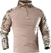 [Bethspec] Men's Combat Airsoft Military Shirt 1/4 Zip Long Sleeve Slim Fit T-Shirts with Pockets