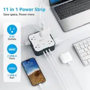 Ultra Thin Flat Plug Power Strip with 11 Outlets: 3 USB