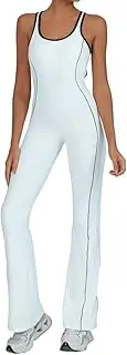 [Unybwonn] Women Workout Jumpsuit Bodycon Backless Sleeveless Yoga One Piece Romper Butt Lift Gym Flare Leg Jumpsuits with Bra