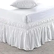 Bed Skirts- Easy Wrap Around Ruffle Bedskirt Twin XL Size 16 Inch Drop & Adjustable Three Fabric Sides Elastic Belts Easy to Install, Easy Fit (80 x 39 Inch), White