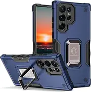 Shockproof Case for Samsung Galaxy S25/S25 Plus/S25 Ultra, with Invisible Stand Car Mount Holder Military Grade Cover Heavy Duty Protection,S25 Ultra,Blue