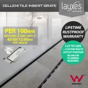 LAUXES Custom Length Silver Slimline Strip Floor Drain Tile Insert Waste p/100mm