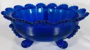 Fruit Bowl - 3 Footed Klondyke Pattern - Cobalt Blue Glass - Mosser USA