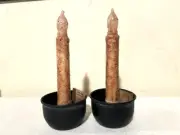 2 Black metal Candle Holders with Timer Candles