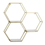 Decmode 24"x6" Hexagon 3-Tier Wall Shelf, Gold, Geometric Display Storage Unit