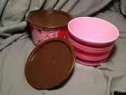 Tupperware 2pc Romance Canister Set Medium Pink and Brown (2708A-2 and 2708A-3)