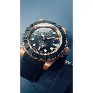 訂製無現貨【改錶玩面】Seiko Mod 精工 玫瑰金 膠帶 黑遊艇 自動上鍊 藍寶石玻璃 機械錶