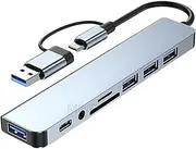 MINGCVIL 8 in 2USB-C Hub with 3.0 SD/TF Card Reader Multi-Port Adapter for Laptop Tablet Phone TypeC Docking Station for Office(2PCS 8-in-2)