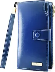 [ANDOILT] Women's RFID Blocking Large Capacity Luxury Wax Genuine Leather Clutch Wallet Card Holder Organizer Ladies, S2 blue, Taille unique, Vintage