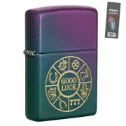 Zippo 49399 Lucky Symbols Iridescent Pocket Lighter + FLINT PACK