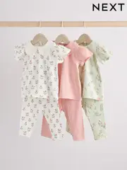 Pink/ Sage Green/ White Floral Printed Character Baby Tops and Leggings 6 Pack Set (AC0684) | $66 - $70